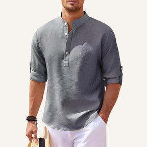 Camisa Masculina Gola Padre Casual Old Money Ascot cinza