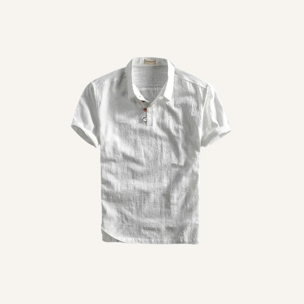 Camisa Polo Masculina de Linho Salerno Branca