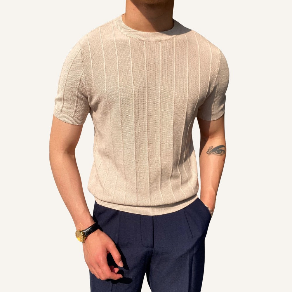 Camiseta Masculina Malha Texturizada Old Money Belgrano Bege 1