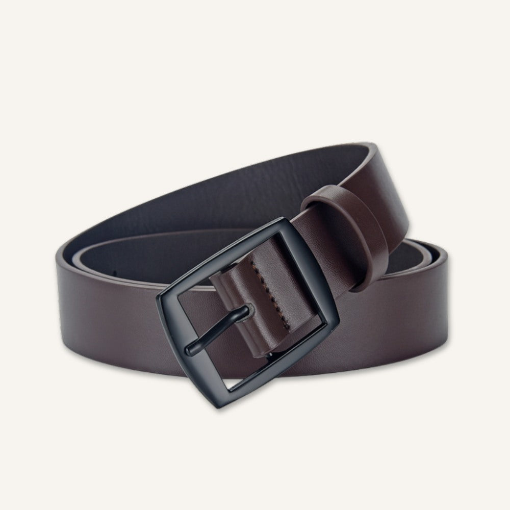 Cinto de Couro Old Money Civano Marrom Fivela Preta