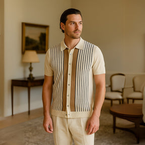 Striped Knit Polo Shirt - Montelle