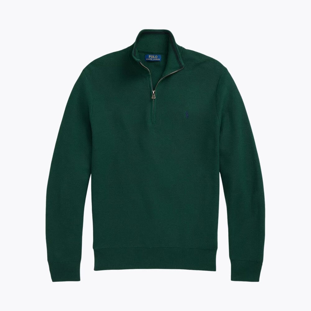 Mesh-Knit Cotton Quarter-Zip Sweater